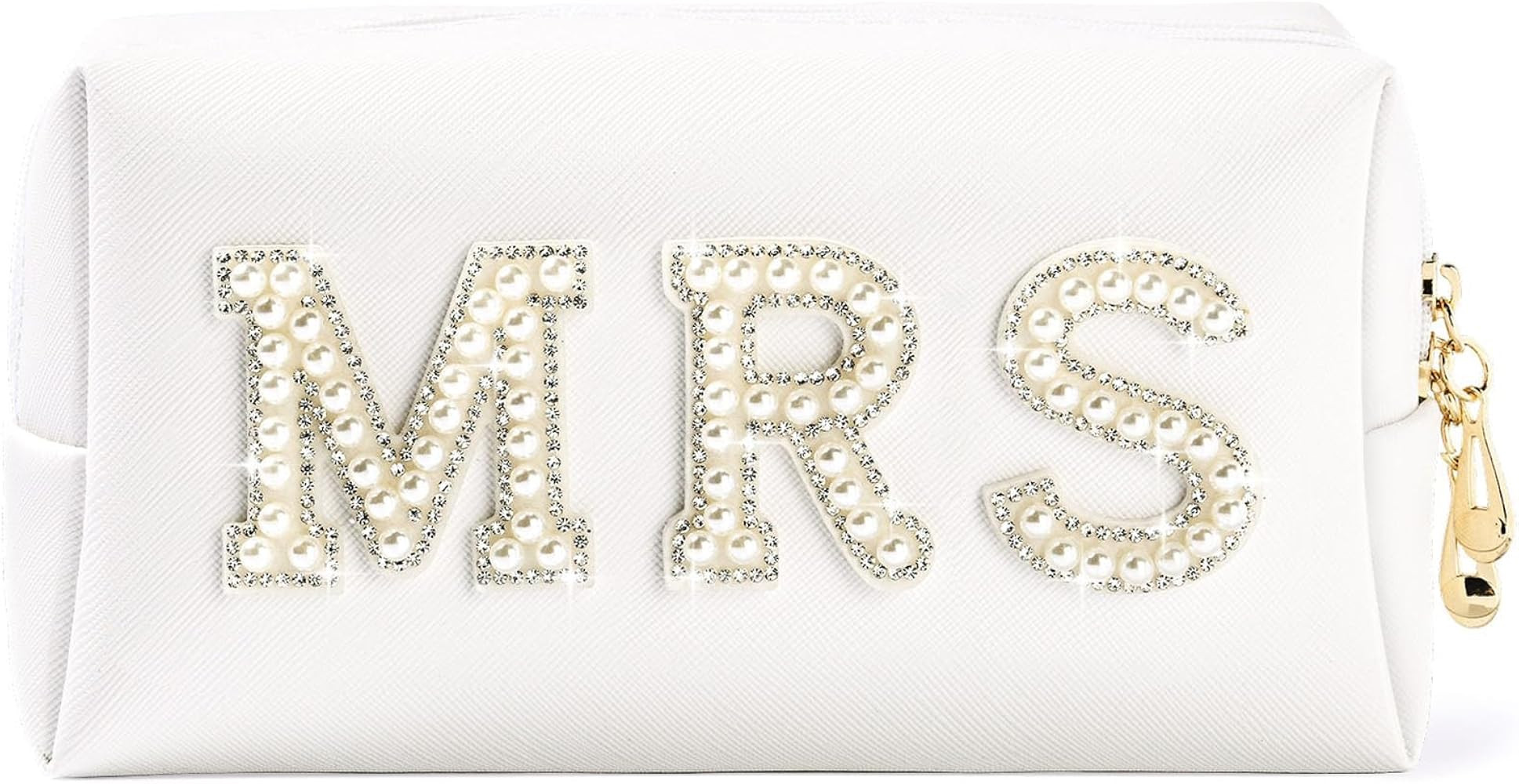 SOIDRAM Bride Makeup Bag MRS Cosmetic Bag PU Leather Toiletry Bag Pearl Rhinestone Letter Patches... | Amazon (US)