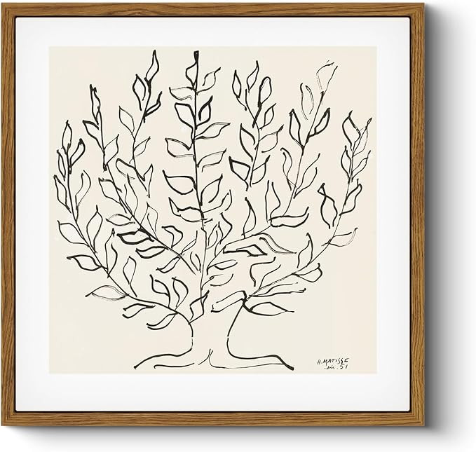 HUARCEY Vintage Framed Canvas Wall Art Plain Tree Drawing, Boho Modern Home Decor, Square Botanic... | Amazon (US)