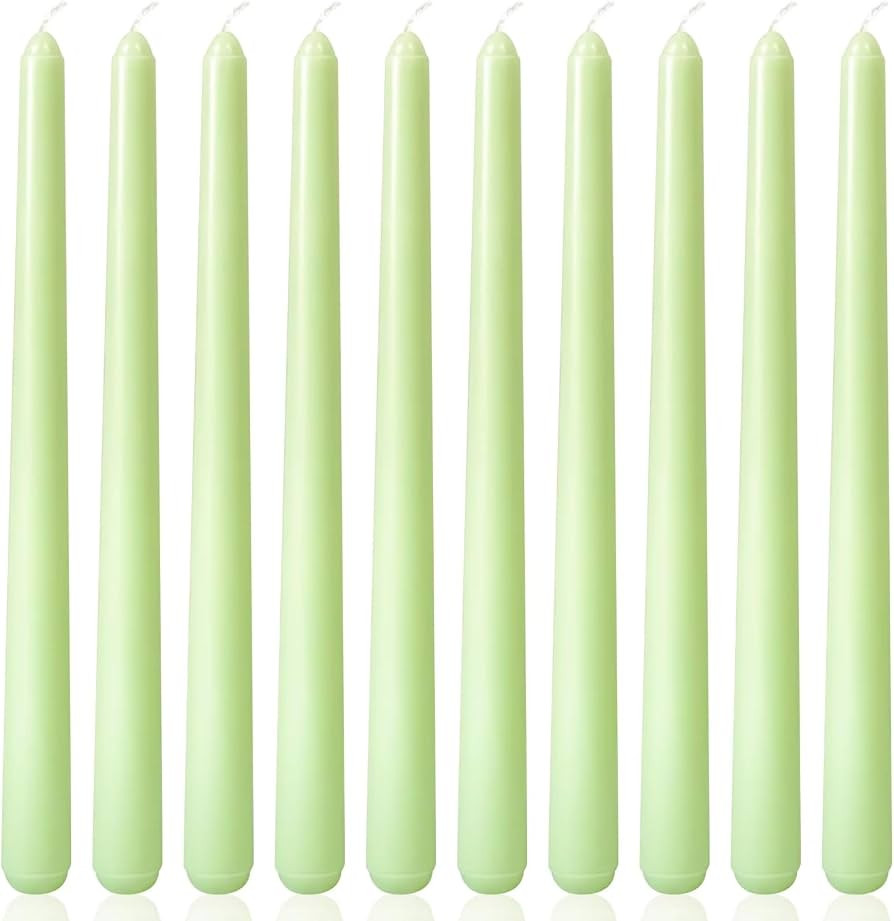 10 Inch Light-Green Taper Candles for Home Decoration, 10 Pack Unscented Candlesticks for Spring ... | Amazon (US)