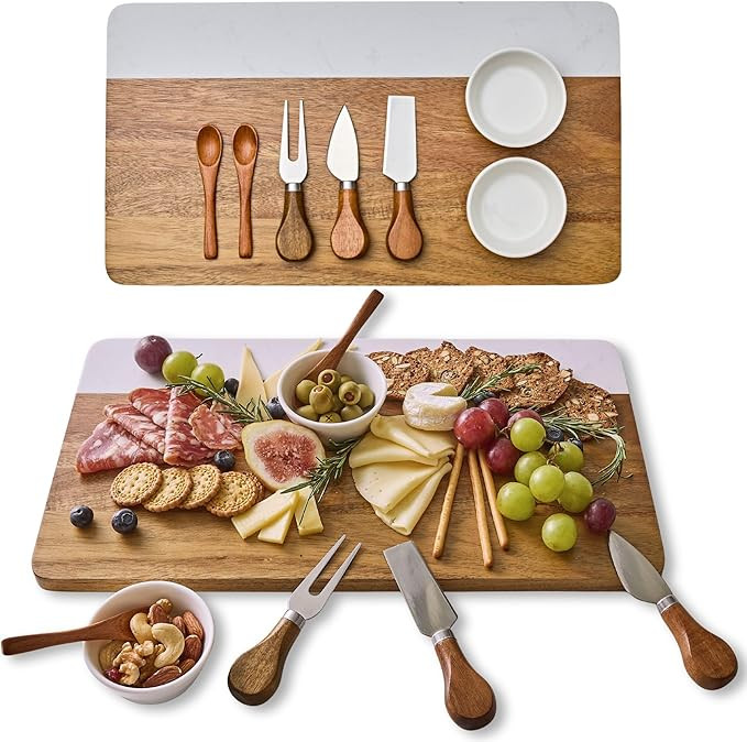 Marble Acacia Charcuterie Board Set (Premium Design Not Bamboo) – Cheese Platter Meat and Chees... | Amazon (US)