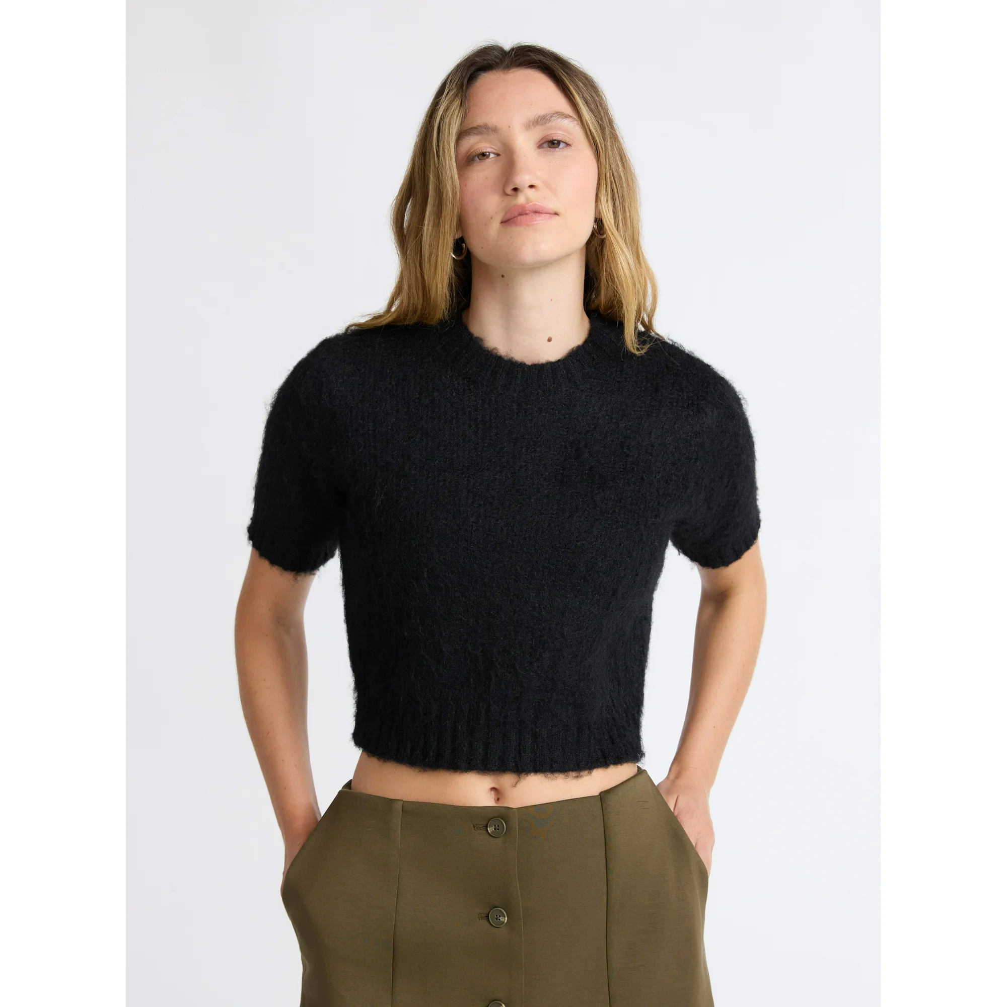 Scoop Women's and Women’s Plus Fluffy Sweater with Short Sleeves, Lightweight, Sizes XS-4X | Walmart (US)