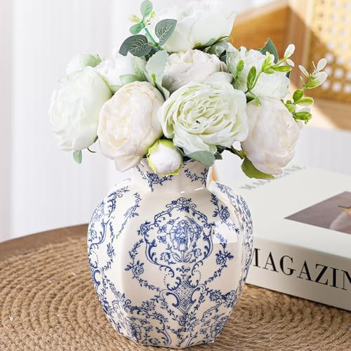 Kiiwaa Blue and White Vase, Chinoiserie Ceramic Vase for Centerpiece, 5.91" Vintage Flower Vase for Living Room, Office,Home Decor,French Country Decor | Amazon (US)