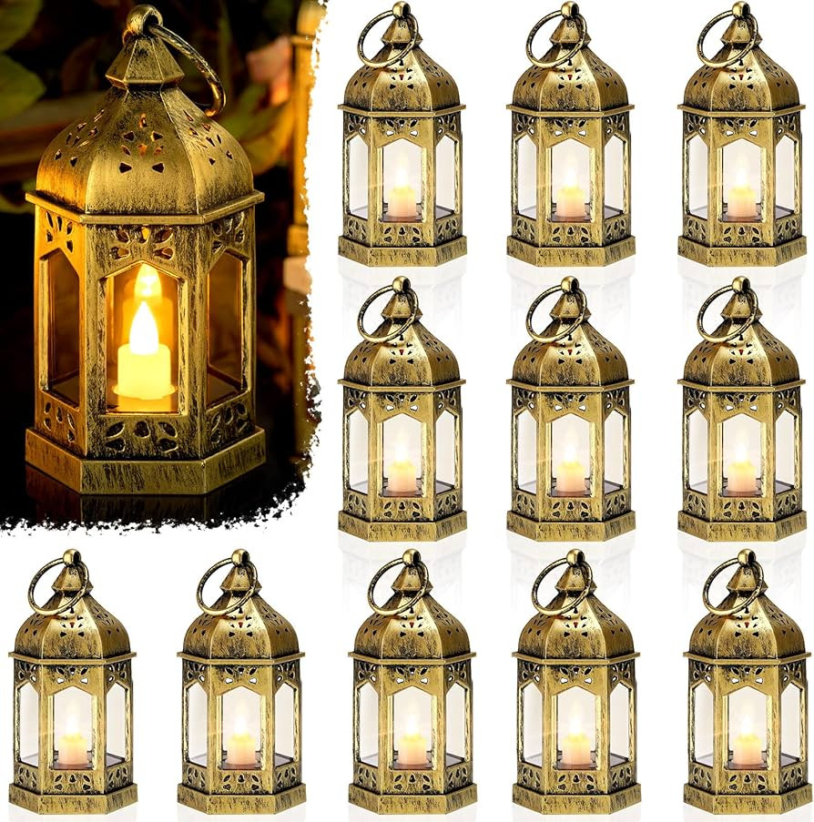 12 Pieces Mini Lanterns with Flickering LED Candle, Batteries Included, Decorative Hanging Candle... | Amazon (US)