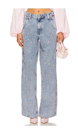 Higg Rhinestone Jeans in Lake Blue | Revolve Clothing (Global)