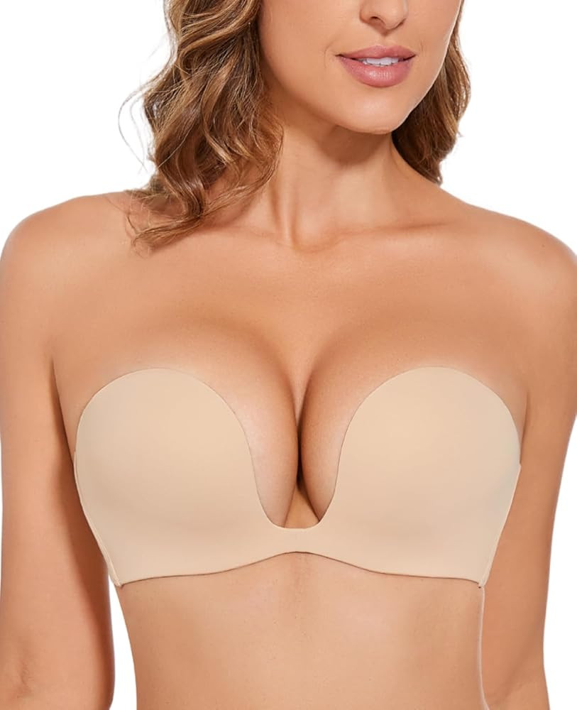 YANDW Plunge Strapless Push Up Bras for Women Padded Non Slip Deep U Shape Low Cut Convertible Se... | Amazon (US)