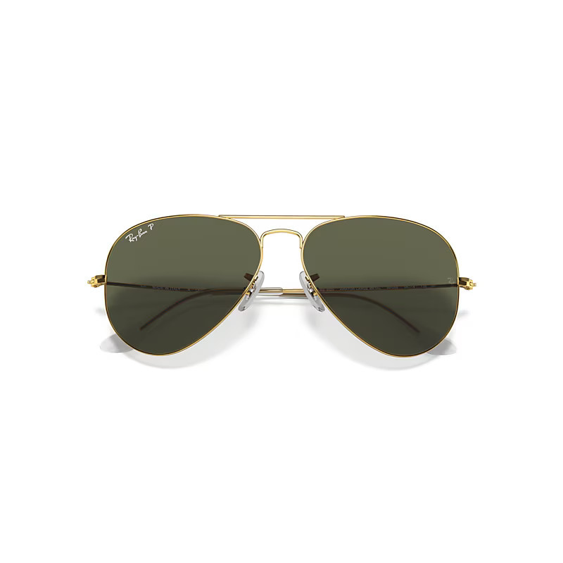 Ray-Ban Aviator Classic Sunglasses Arista Gold Frame Green Lenses Polarized 55-14 | Ray-Ban (US)