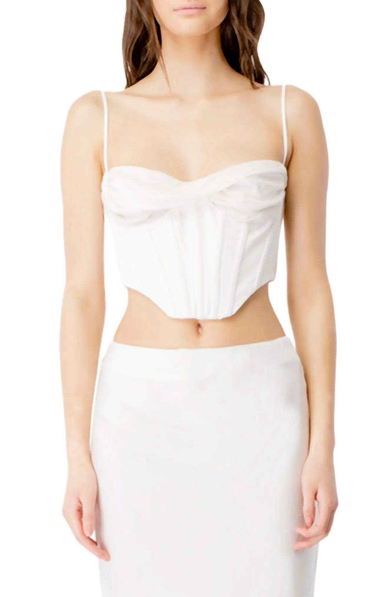 Bardot Draped Corset Bustier Top in Orchid White at Nordstrom, Size 4Regular | Nordstrom