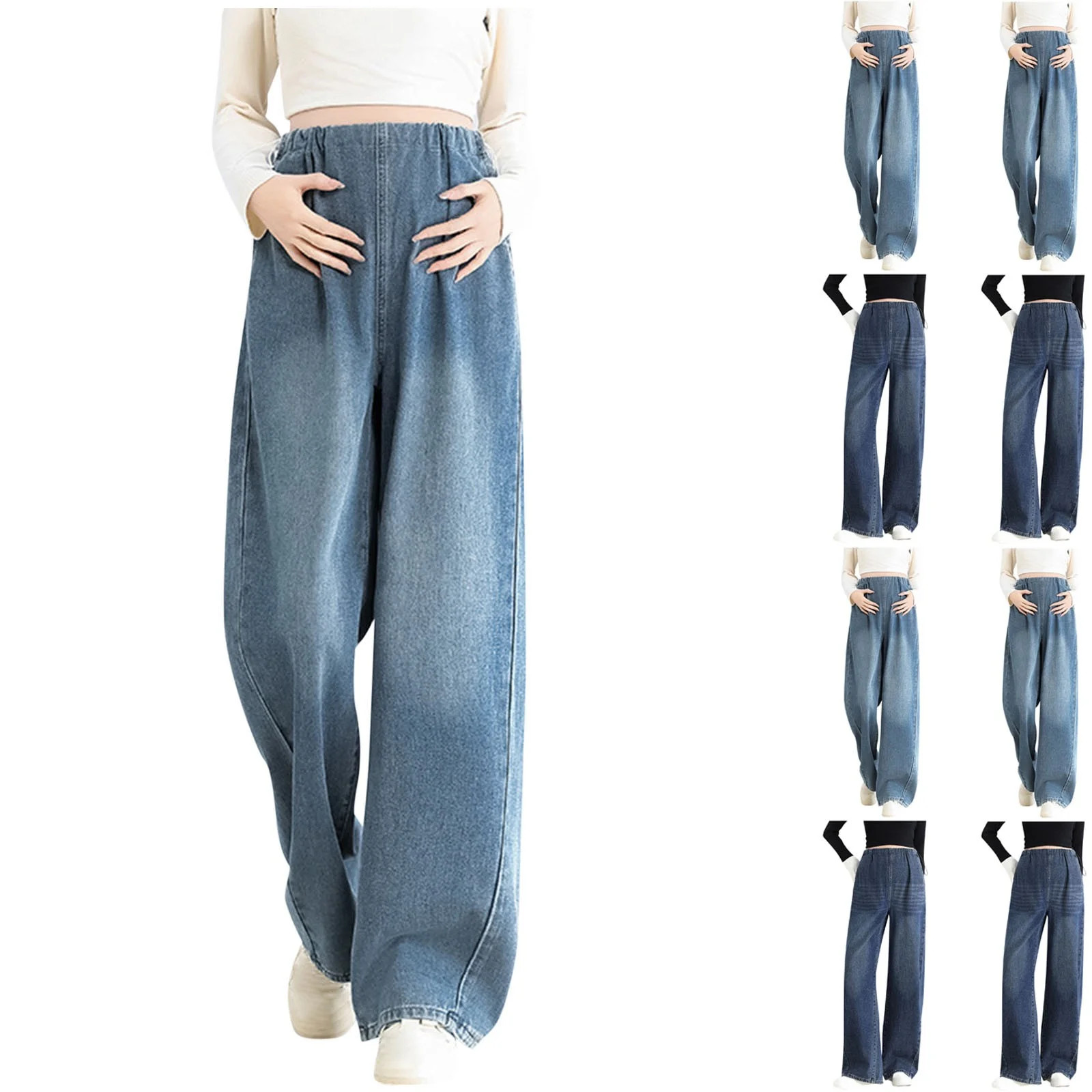 Frostluinai Maternity Wide Leg Jeans Woman Distressed Baggy Wide Leg Pregnancy Pants Elastic Wais... | Walmart (US)