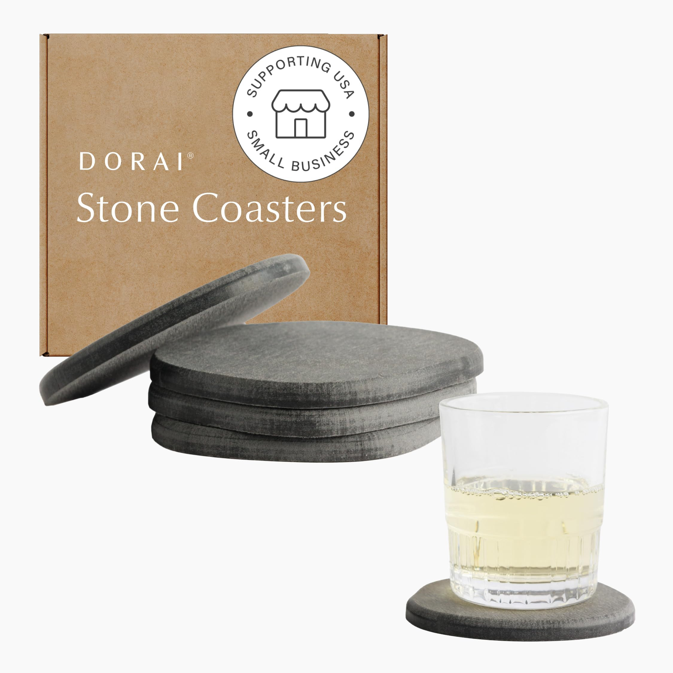 Dorai Home Stone Coaster Set – 4 Absorbent Diatomite Coasters for Instant Drying, Modern Design, Slate Stone | Amazon (US)