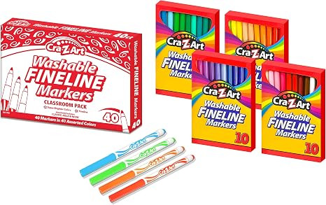 Cra-Z-Art Washable Fine Line Markers Bulk Class Pack 40ct Assorted Colors - Back To School Supply... | Amazon (US)