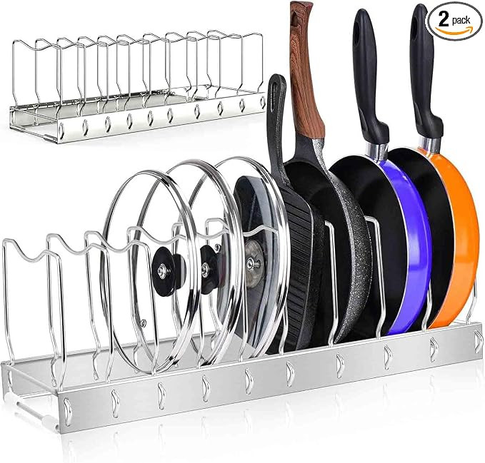 2Pack Lid Organizer Pot Lid Organizer Detachable and Adjustable Pots and Pans Organizer for Kitch... | Amazon (US)