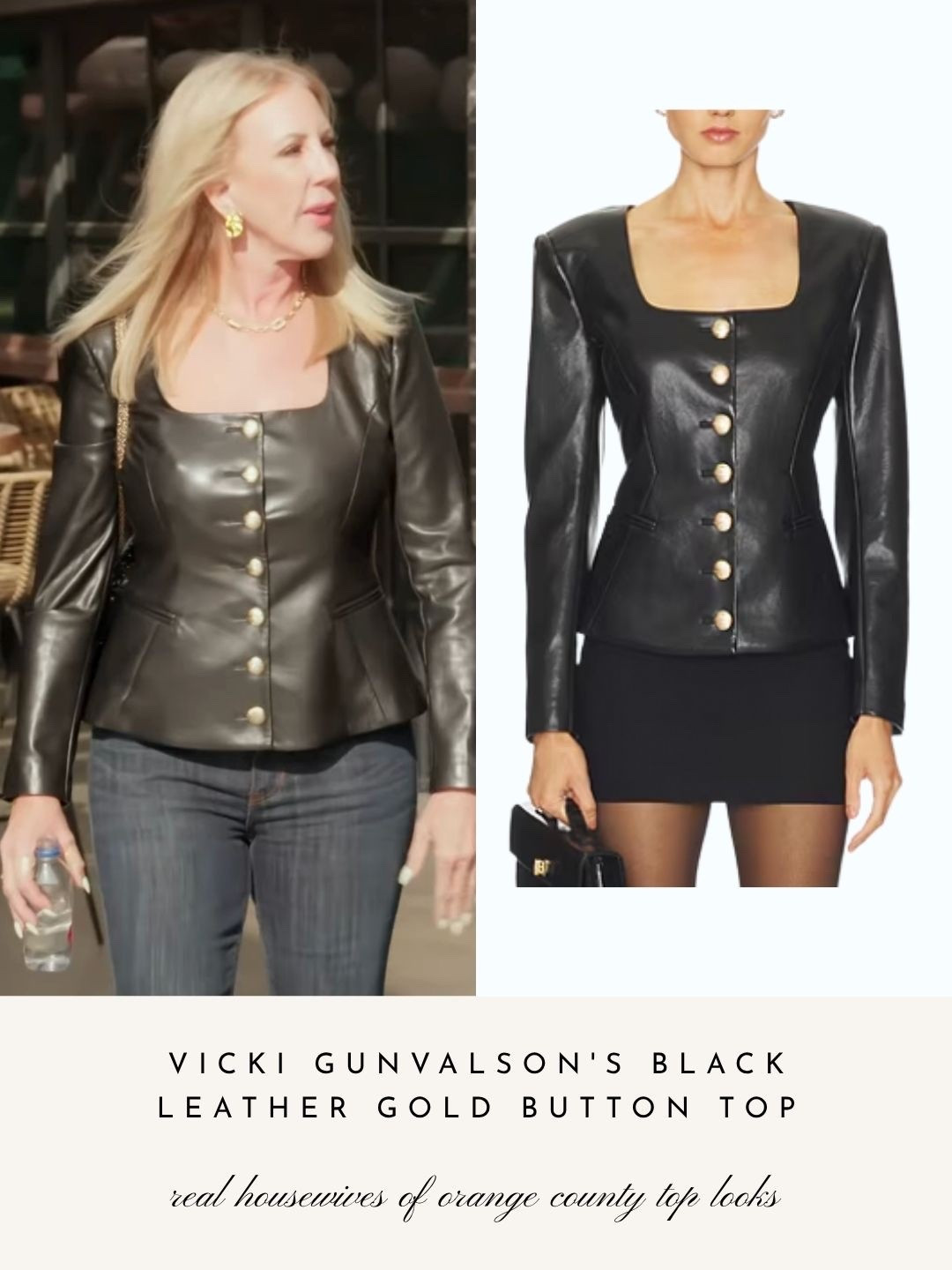 Vicki Gunvalson’s Black Leather Gold Button Top