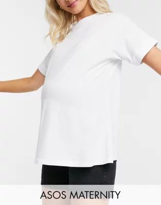 ASOS DESIGN Maternity relaxed t-shirt with roll sleeve in white | ASOS (Global)