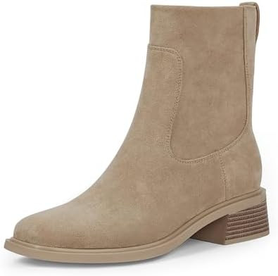 QIY Ankle Boots for Women Low Heel Square Toe Chunky Short Booties Fall Boots with Side Zipper | Amazon (US)