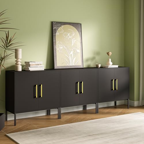 JOZZBY Set of 3 Storage Cabinet, Sideboard Buffet Storage, Modern Living Room Cabinet, Black Side Cabinets for Bedroom, Kitchen, and Hallway | Amazon (US)