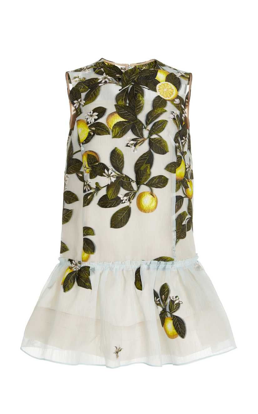 Lemon Print Silk-Blend Peplum Hem Dress by Oscar de la Renta | Moda Operandi | Moda Operandi Global