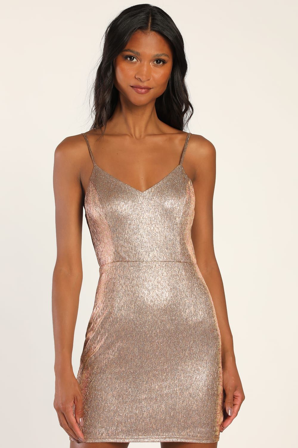 Party Moment Rose Gold Shiny Bodycon Mini Dress | Lulus (US)