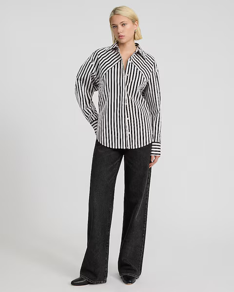 Cotton-Blend Striped Boyfriend Portofino Shirt | Express