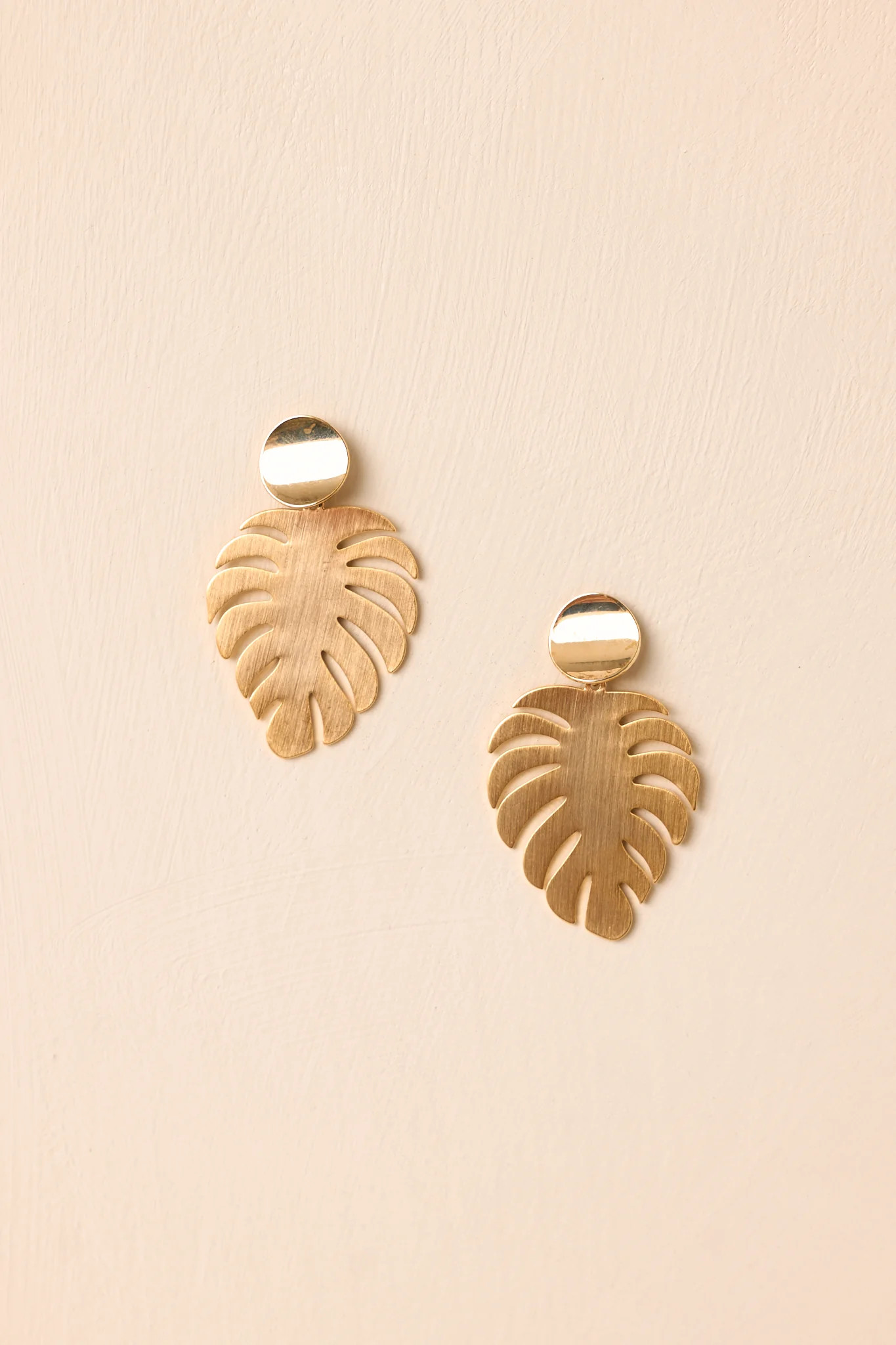 A Radiant Escape Gold Palm Leaf Drop Earrings | Red Dress