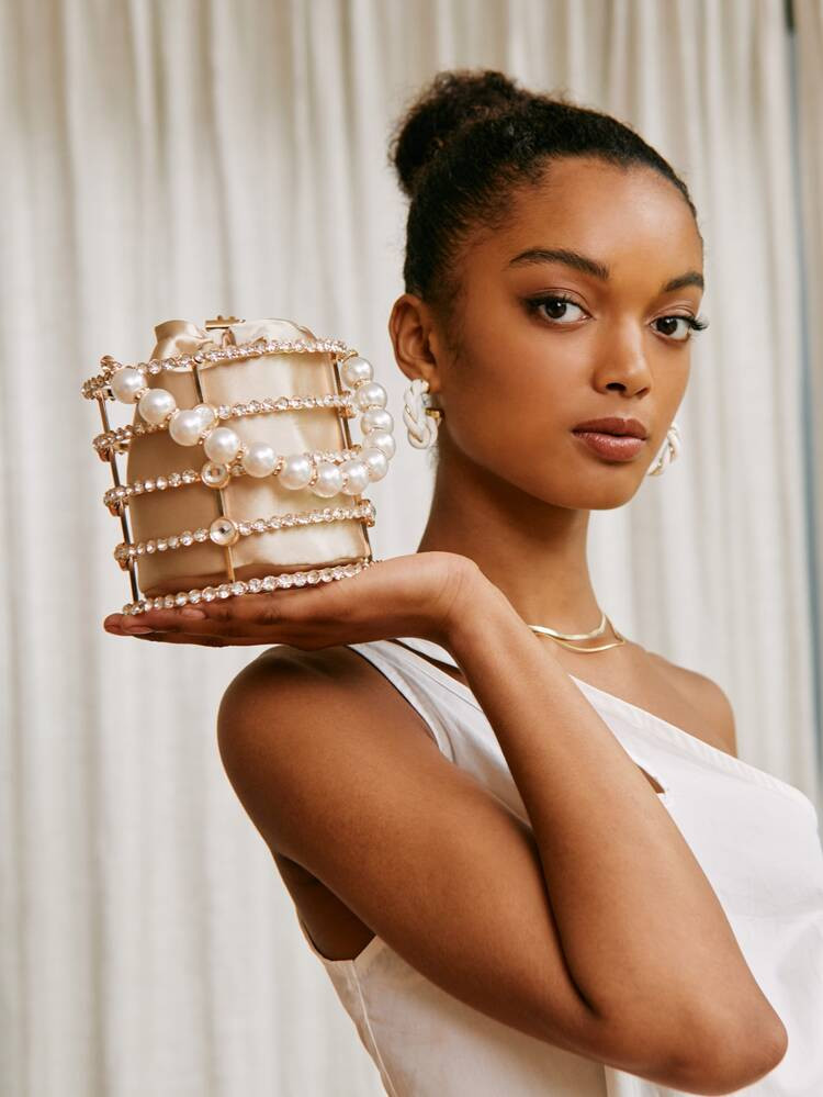 PREMIUM MINI FAUX PEARL & RHINESTONE DECOR EVENING BAG | SHEIN