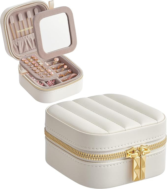 SONGMICS HOME Travel Jewelry Case, Small Jewelry Box Organizer with Mirror, 4.1 x 4.1 x 2.4 Inche... | Amazon (US)