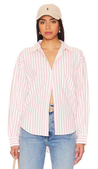 Sloane Oversized Button Down Shirt in Rose Multi Stripe | Revolve Clothing (Global)