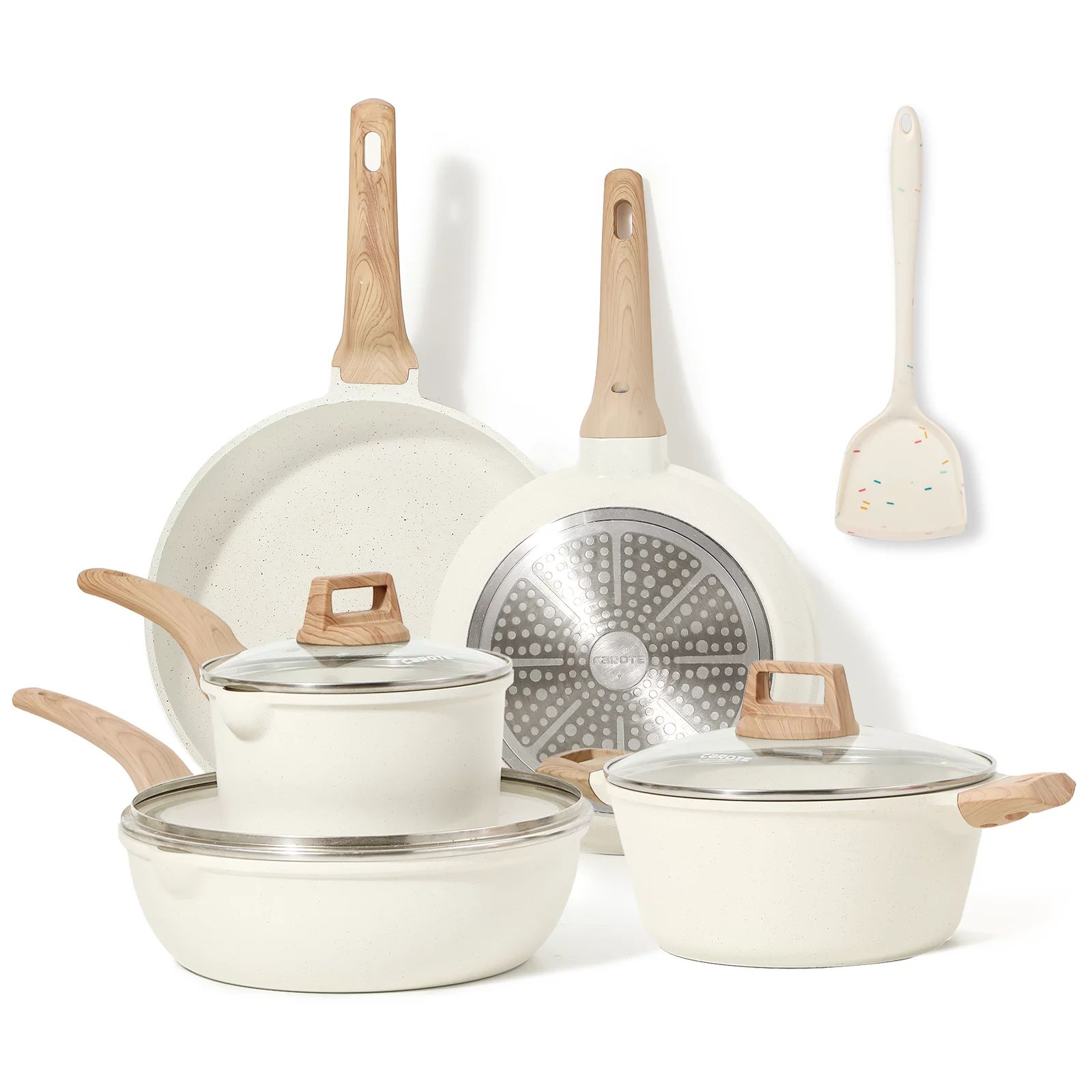 Carote Nonstick Pots and Pans Set,9 Pcs Induction Kitchen Cookware Sets (White Granite) | Walmart (US)