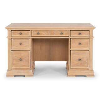 Manor House 56 in. Natural Wood 7-Drawer Pedestal Executive Desk | The Home Depot