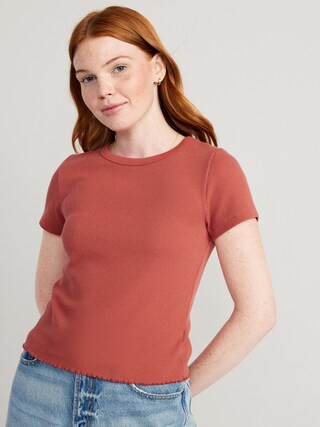 Lettuce-Edge Thermal-Knit Cropped T-Shirt for Women | Old Navy (US)