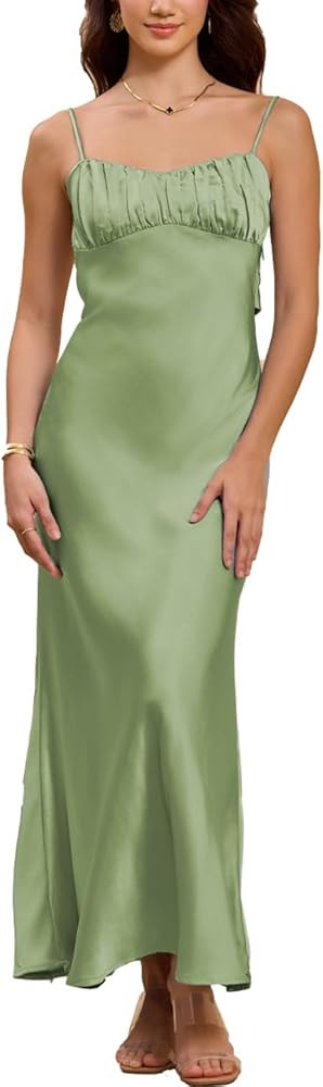 Satin Spaghetti Strap Backless Ruched Twist Cocktail Dresses for Women Silk Open Back Cut Out Mid... | Amazon (US)