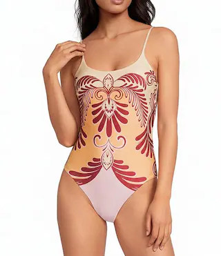 Arabesc Soft Yellow Print Tie Back One Piece Swimsuit | Dillard's