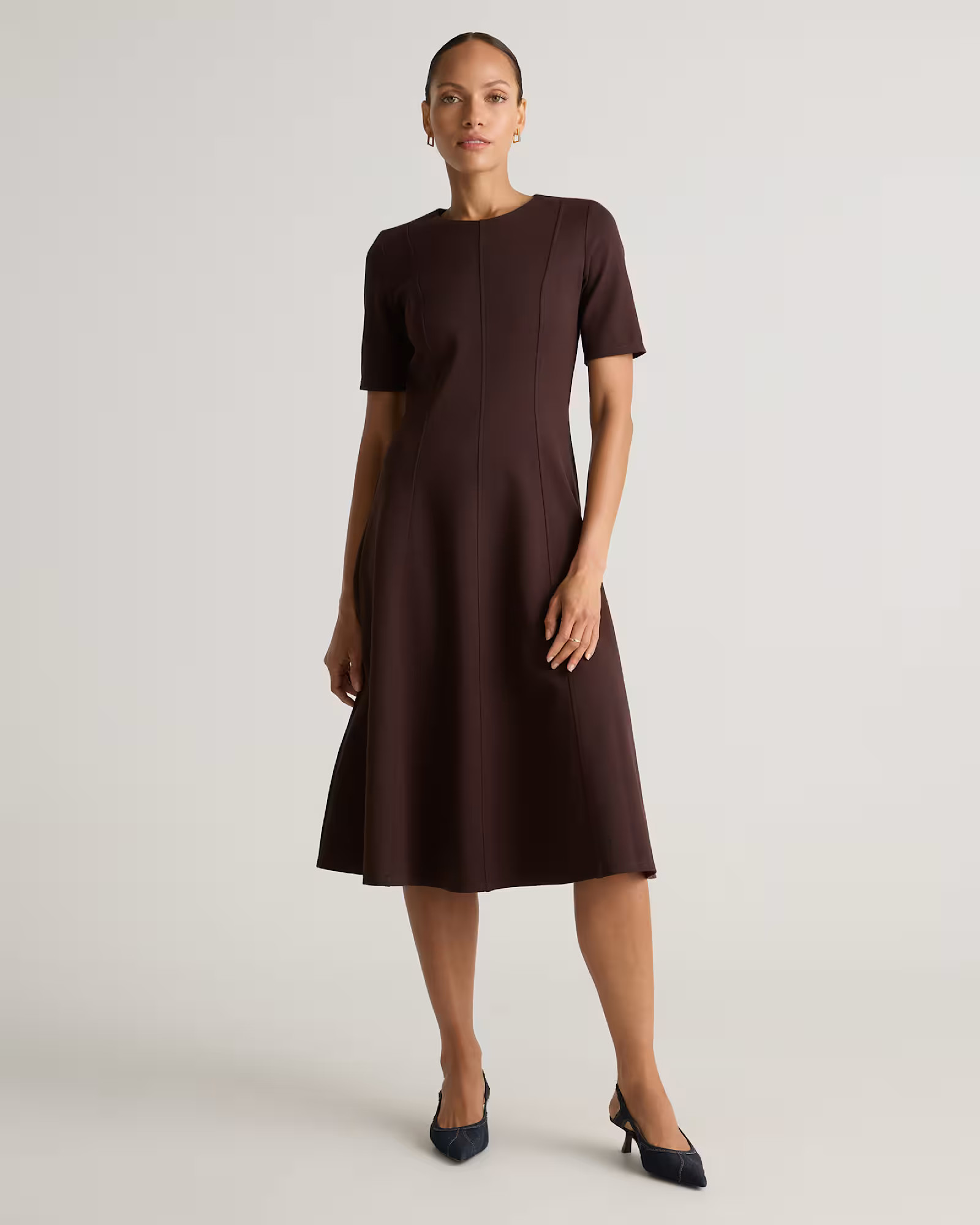 Ultra-Stretch Ponte Short Sleeve Midi Dress | Quince