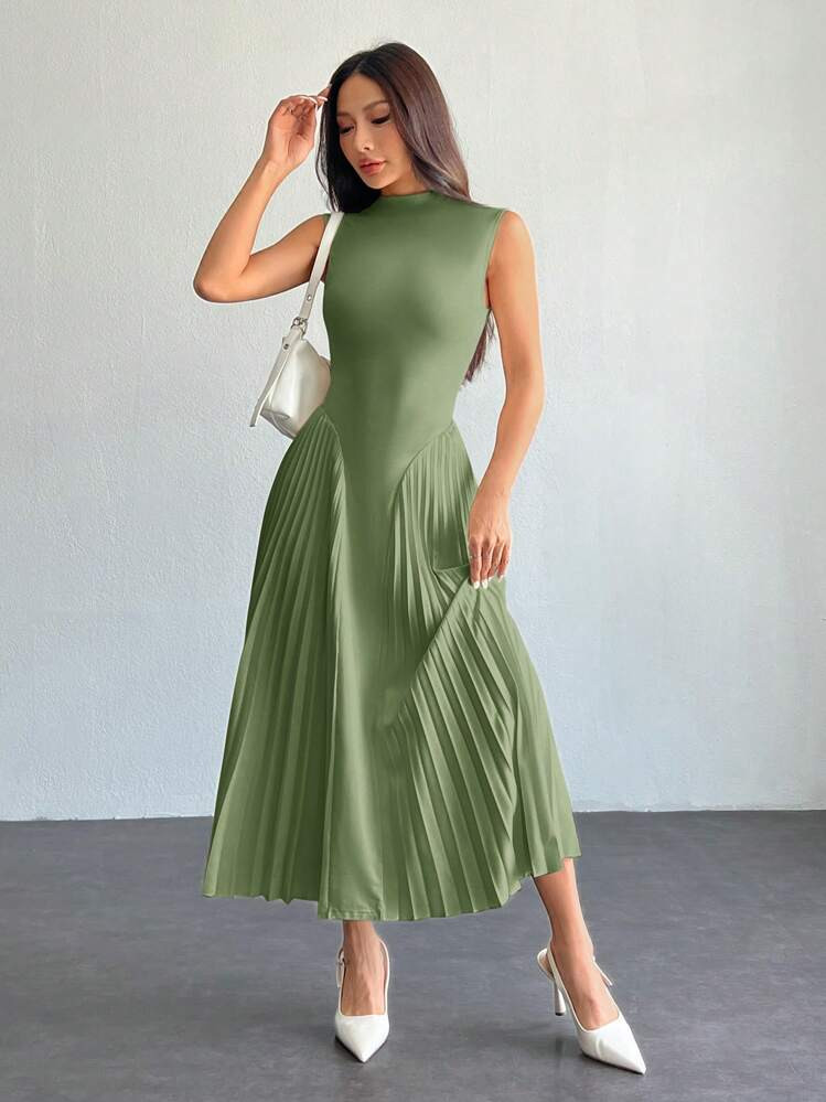 SHEIN PETITE Women Elegant Pleated Tight-Fitting A-Line Dress,Summer Dresses For Women | SHEIN