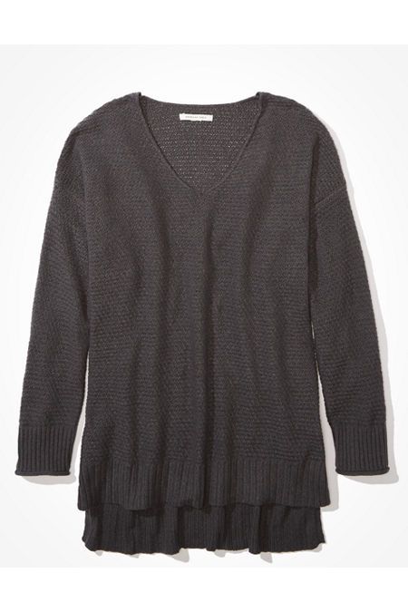 AE Oversized V-Neck Sweater Women's Charcoal XXS | American Eagle Outfitters (US & CA)