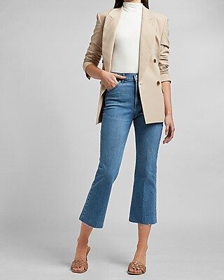 High Waisted Raw Hem Cropped Flare Jeans | Express