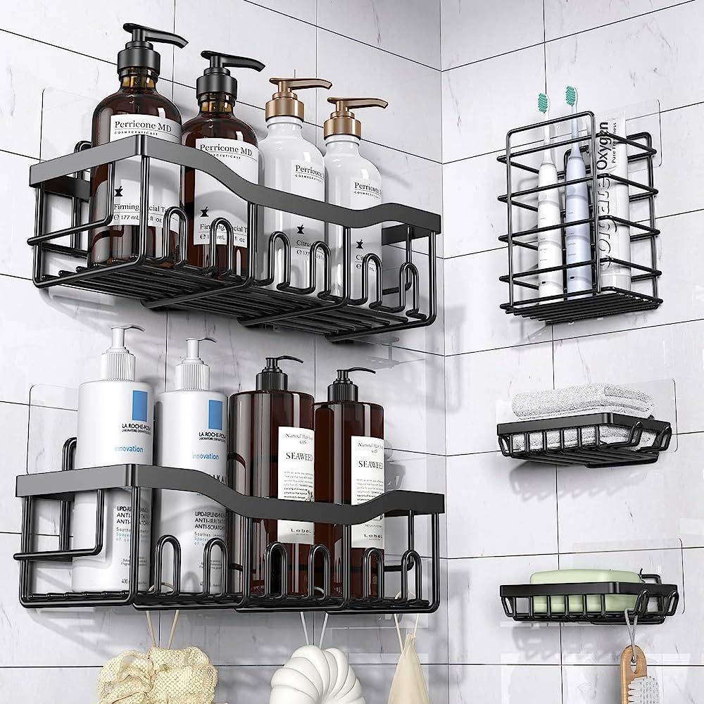 Shower Caddy 5 Pack,Adhesive Shower Organizer for Bathroom Storage&Kitchen,No Drilling,Large Capacity,Rustproof Stainless Steel Bathroom Organizer,Bathroom Shower Shelves for Inside Shower | Amazon (US)