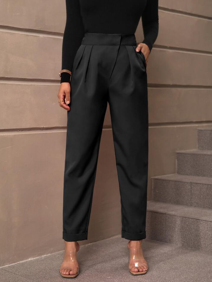 SHEIN Clasi Solid Slant Pocket Pants | SHEIN