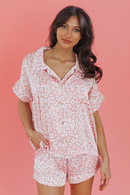 Rose & Grey Leopard Satin Pajama Set - FINAL SALE | Magnolia Boutique