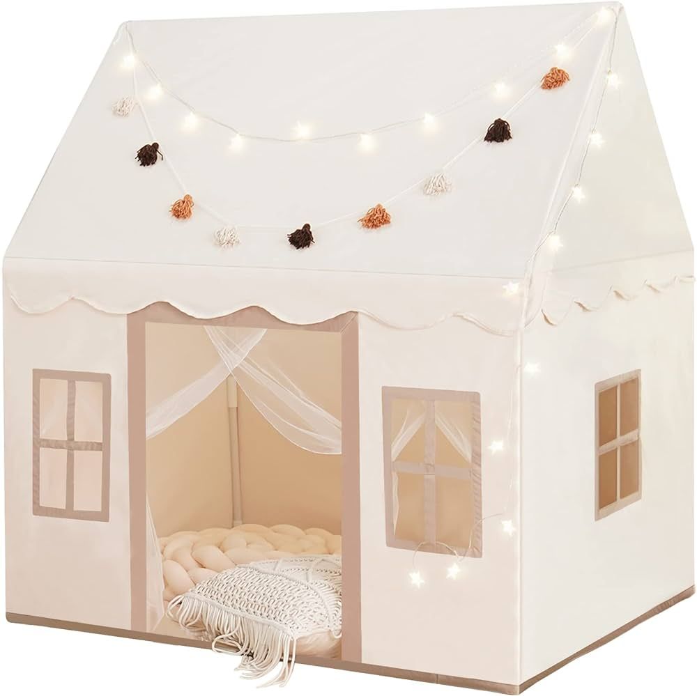 Amazon.com: Large Kids Tent with mat, Star Lights, Tissue Garland, Play Tent Indoor & Outdoor, Ki... | Amazon (US)