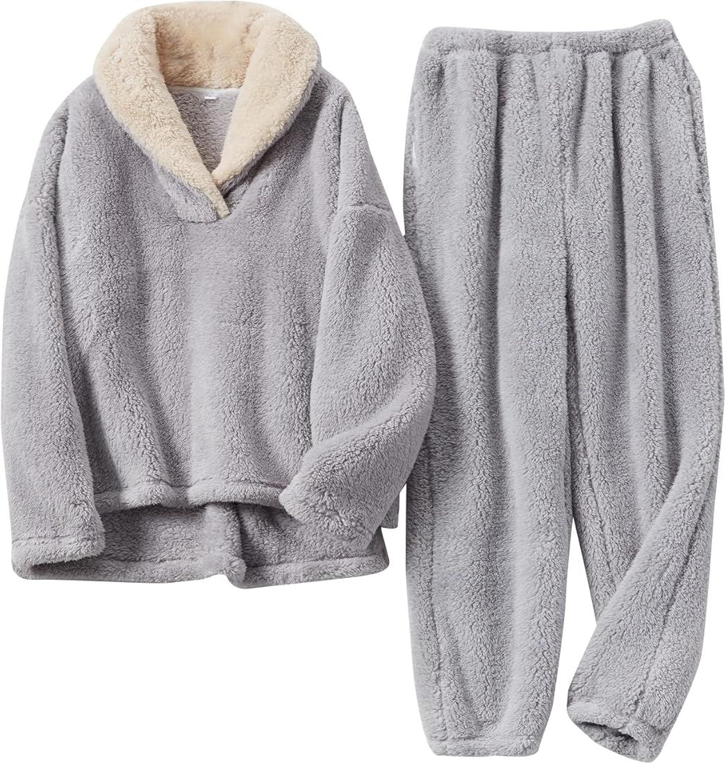 Yimoon Women’s Winter Fluffy Pajama Set Fleece Pullover Loose Plush Lounge Sets Sleepwear Fuzzy... | Amazon (US)