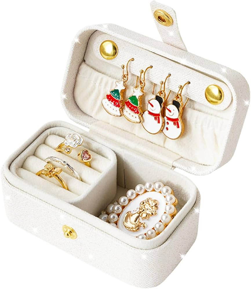 Tiny Small Jewelry Travel Case Mini Jewelry Box for Purse, Sparkly Travel Jewelry Holder Mini Cut... | Amazon (US)