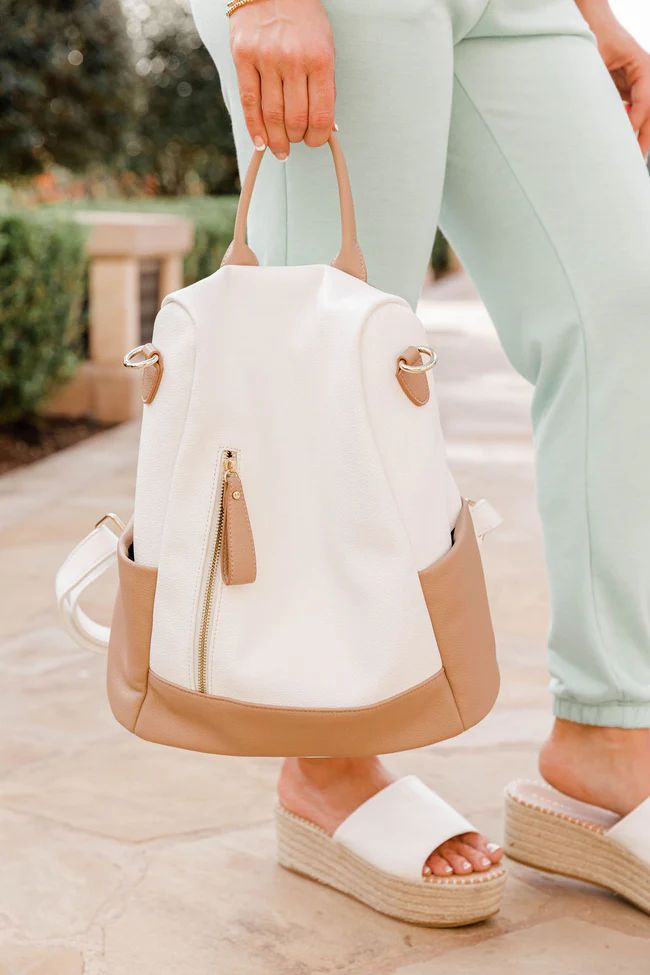 Look For Adventure Two Toned White/Taupe Backpack | The Pink Lily Boutique