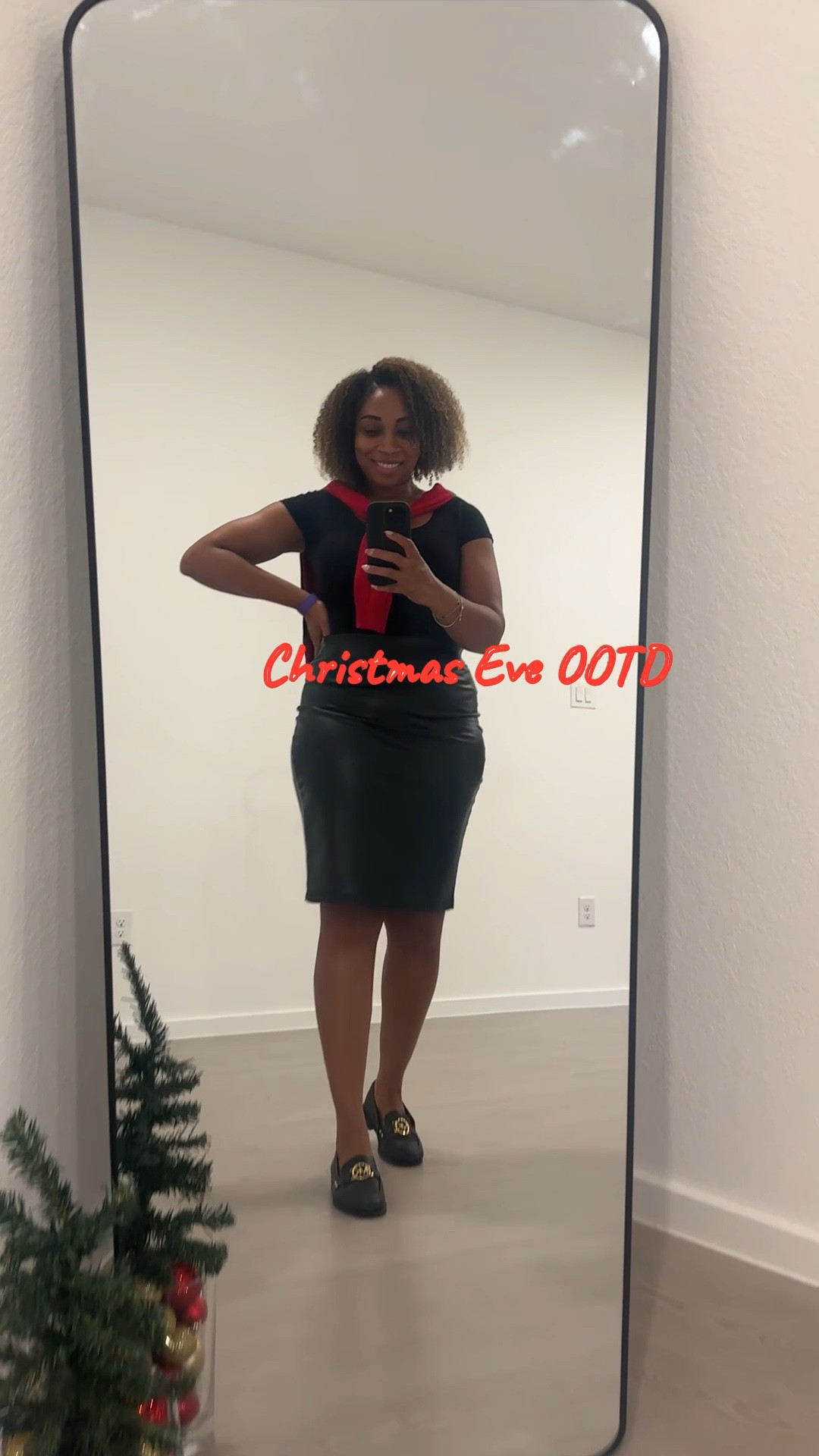 Christmas Eve OOTD from my closet. 

Hashtags:
#myootd #whatiwore #christmaseve #christmas #ootd #outfitinspiration #styleinspo #styleinspiration #outfitideas #holidaystyle #casualwear #sweaterweather #sweaters #fauxleatherskirt #skirt #loafers #trending 

#LTKootd #LTKSeasonal #LTKHoliday