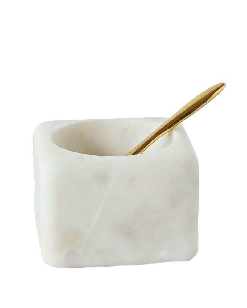 White Marble Bowl w/ Brass Spoon | Megan Molten