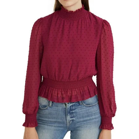 Lucy Paris Womens Smocked Clip Dot Peplum Blouse Red Large | Walmart (US)