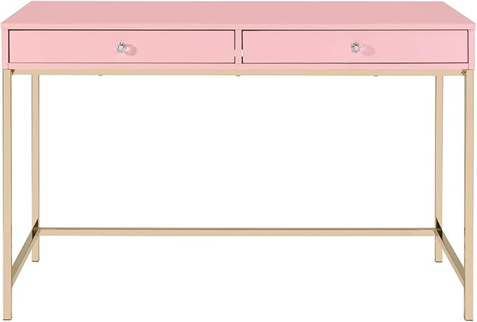 simple relax Rectangular Writing Desk with 2 Drawers, Pink/Gold | Amazon (US)