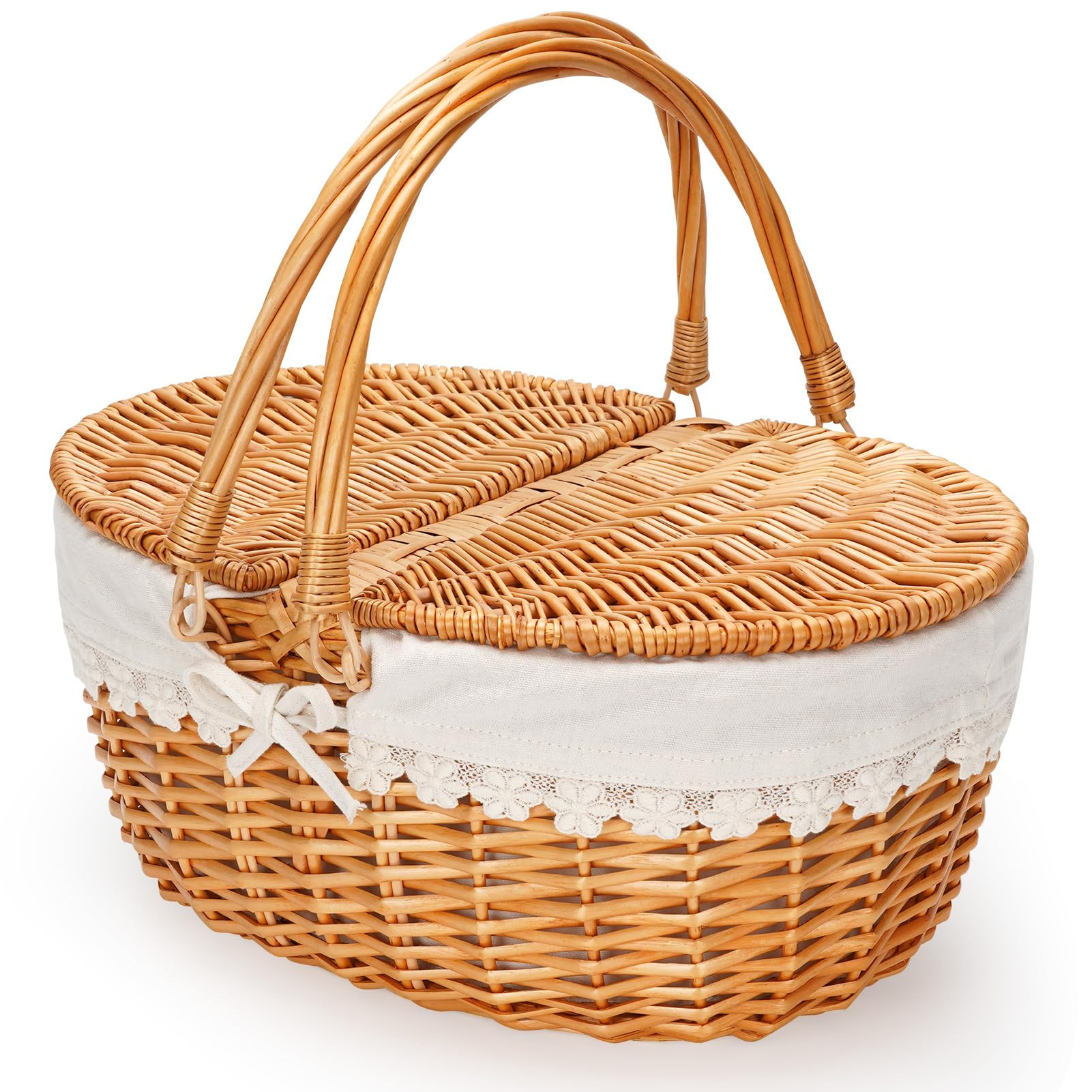 Wicker Picnic Basket with Removable Liner, Empty Picnic Baskets with Lid, Vintage-Style Picnic Ha... | Amazon (US)