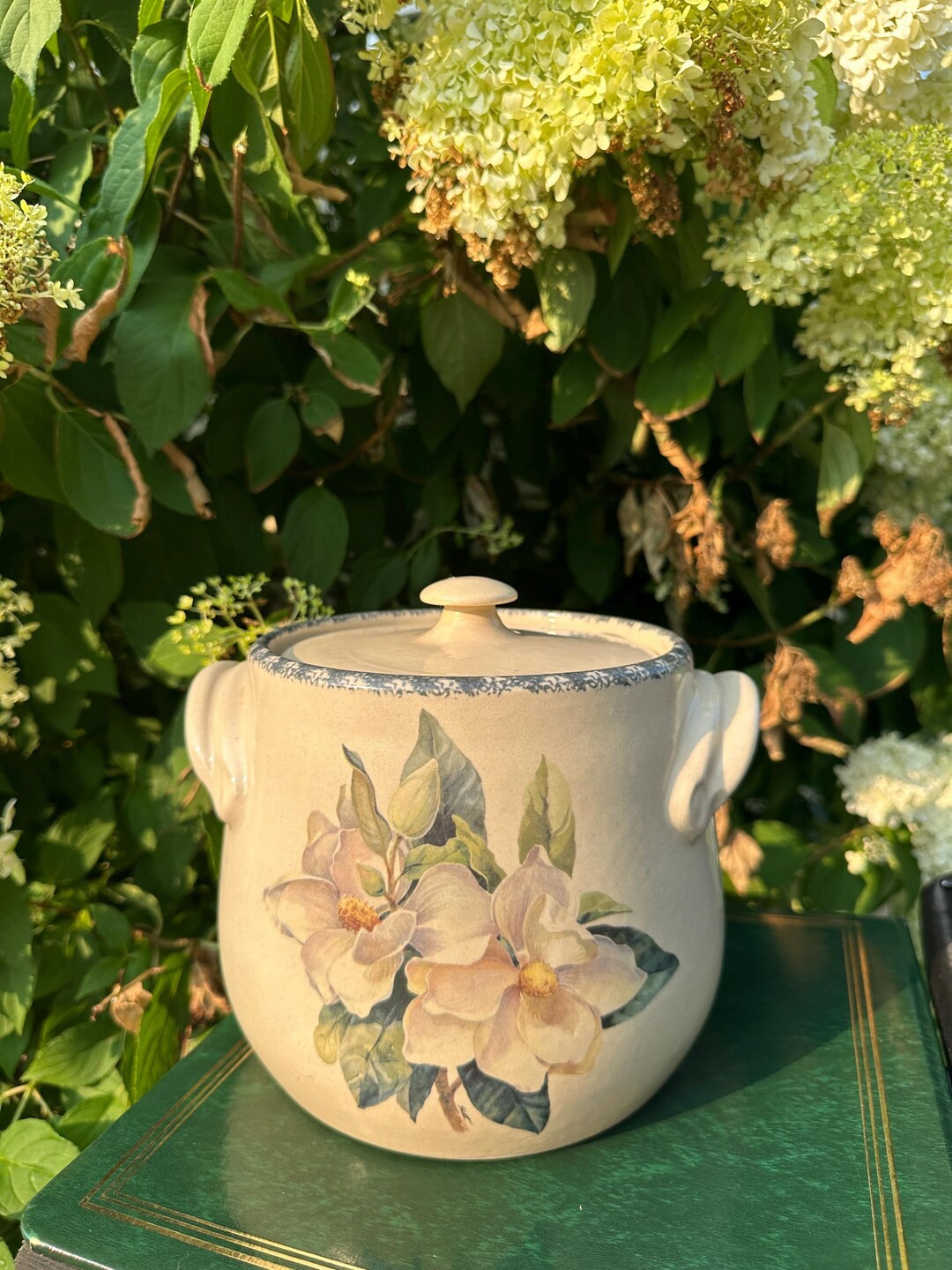 Vintage Magnolia Stoneware Crock with Lid | Home & Garden Party | Cottagecore Kitchen | Etsy (US)