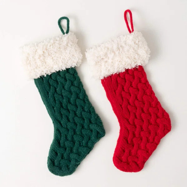 24.5" Christmas Knitted Red & Green Stocking Set of 2 (Set of 2) | Wayfair North America