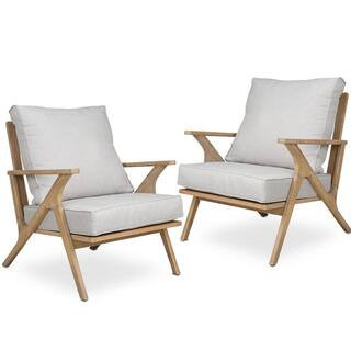 Natural Acacia Wood Patio Outdoor Lounge Chair with Light Gray Cushion for Garden, Backyard, Poolside (2-Pack) | The Home Depot